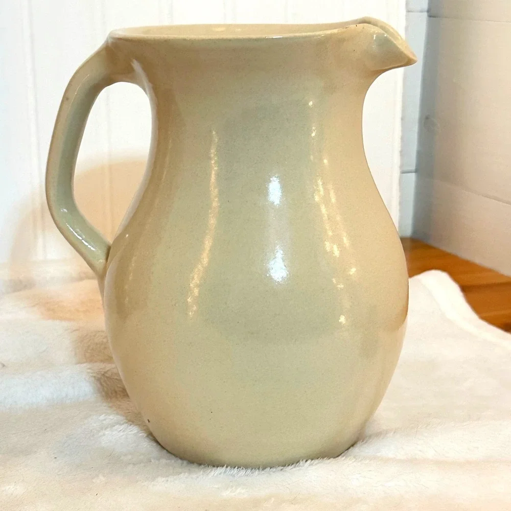 Vintage Shaker & Thangs Pottery Floral Pitcher Cream Excellent Stoneware Vase